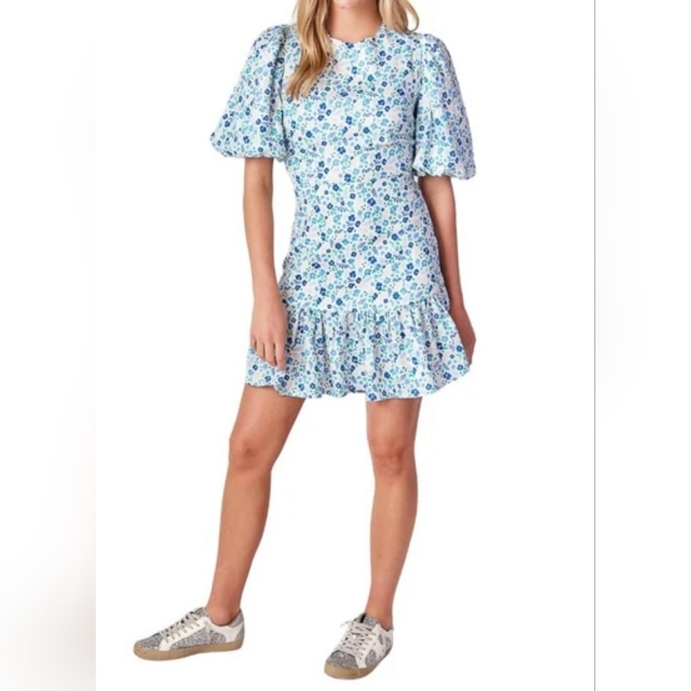Cake for Dinner blue floral dress melon sleeve Size XS